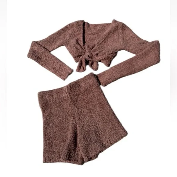 SKIMS Tops Skims Cozy Knit Wrap Tie Top And Shorts Lounge Set